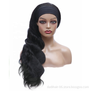 Longer Popular Wholesale 100% Virgin Human Hair Machine Made Body wave Headband Human Hair Wigs For Black Women
